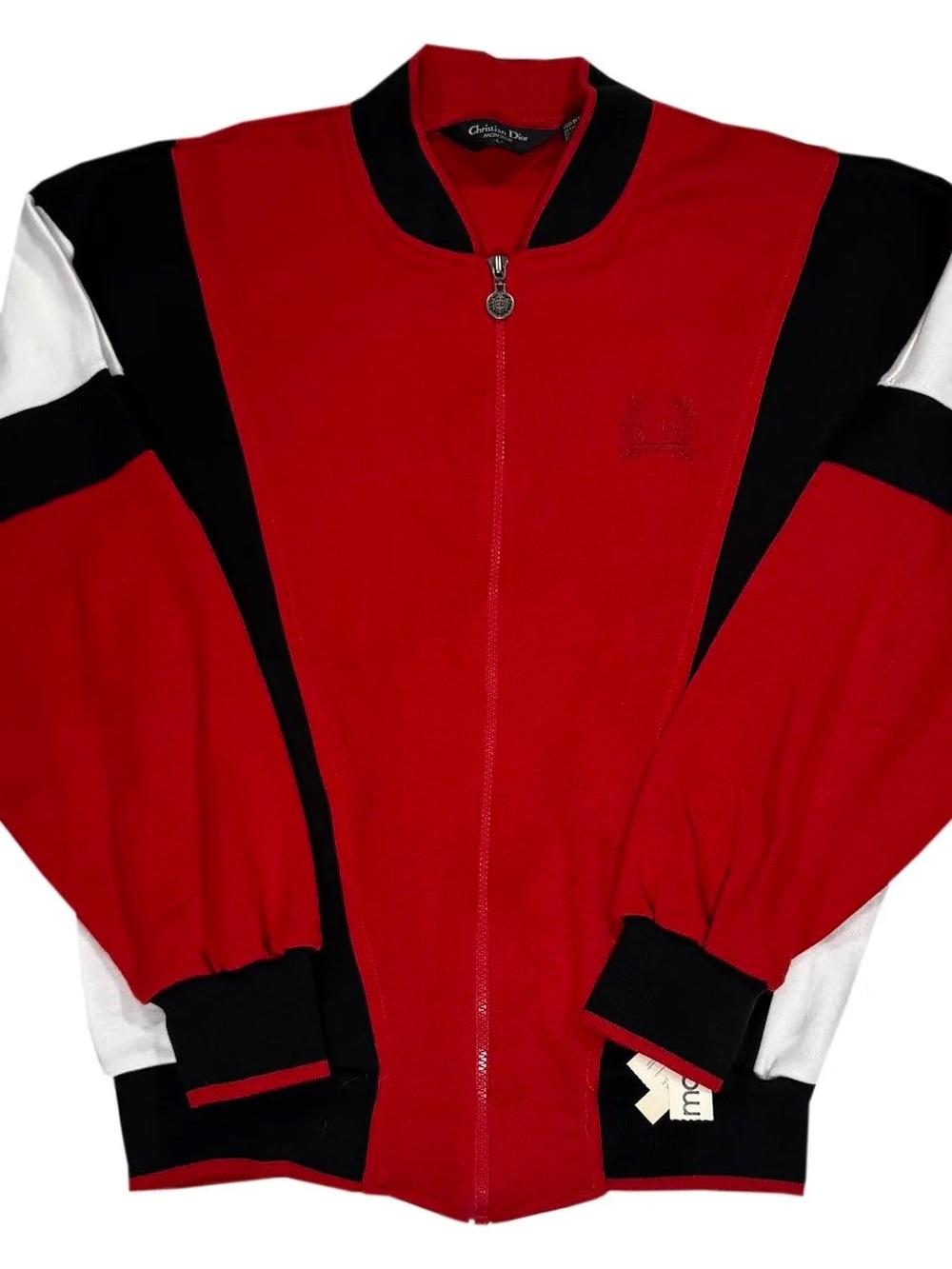 Vintage Christian Dior Black / Red Striped Full Zip Sweatshirt (Size XL) NWT